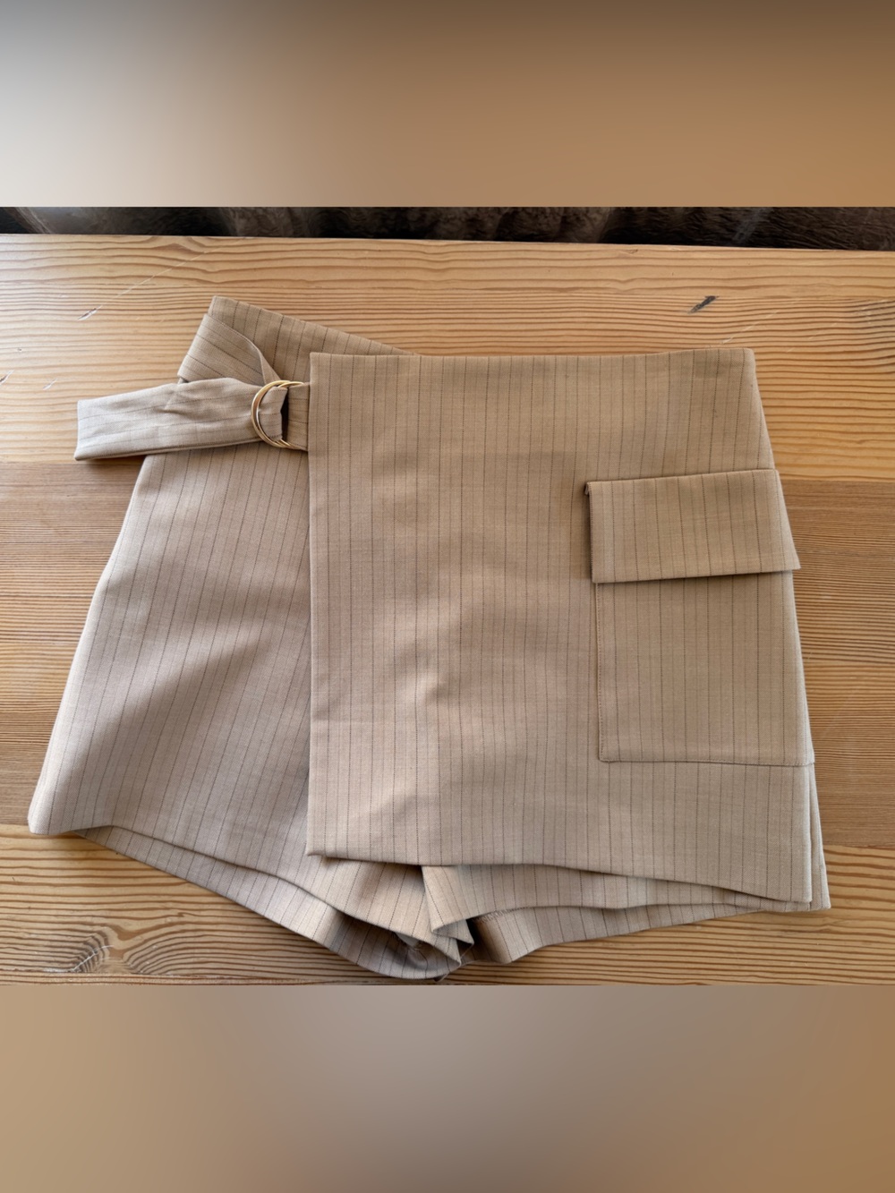 Maje Beige Pinstripe Herringbone Skort